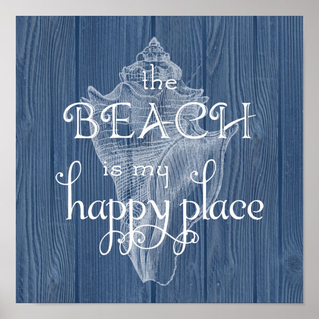 Beach Happy Place Seashell Blue Wood Poster (Frente)