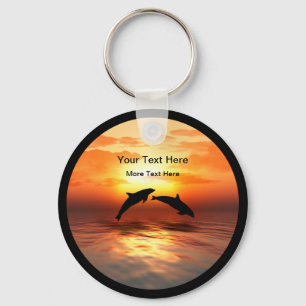 Beach Nature Dolphins Sunset Message Chaveiros
