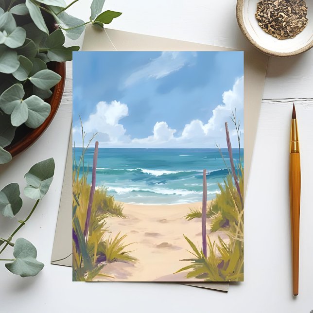 Beach Path | Ocean Watercolor Coastal Painted Card (Criador carregado)