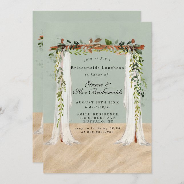 Beach Sand Canopy Bridesmaids Luncheon Invites (Frente/Verso)