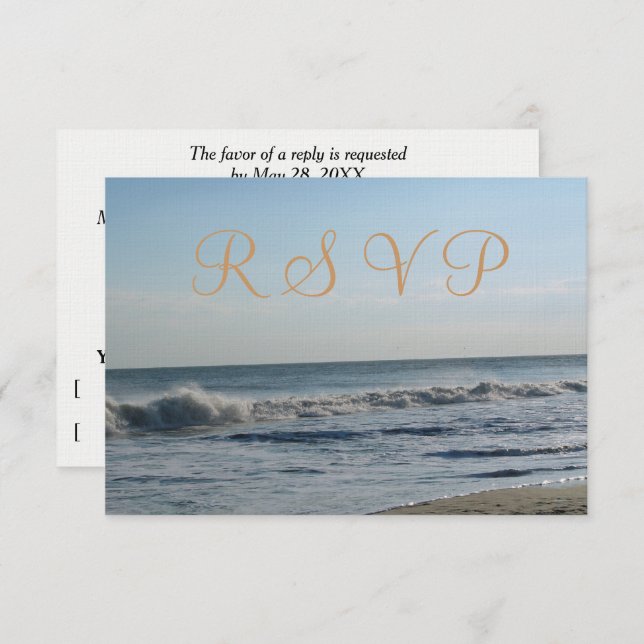 Beach Sand Ocean Waves Wedding RSVP (Frente/Verso)