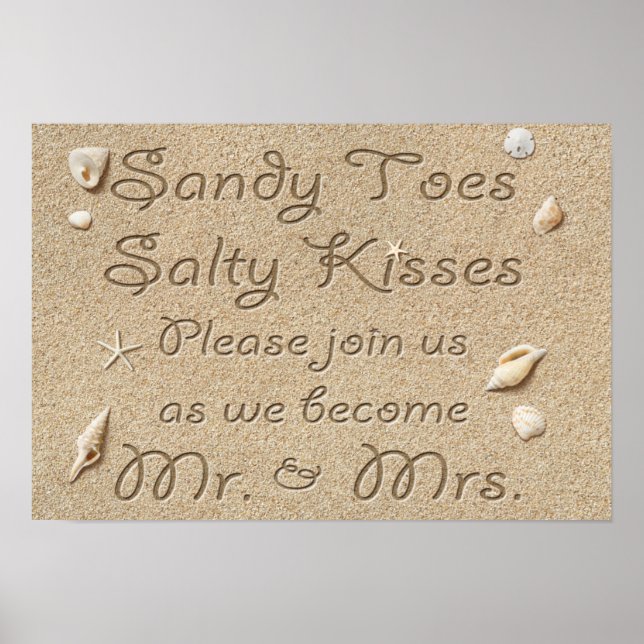 Beach Sandy Toes Salty Kisses Sr & Mrs Poster (Frente)
