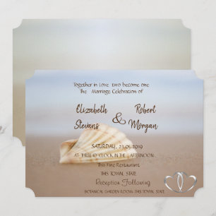 Beach Seashell, Convite para Casamento de Corações