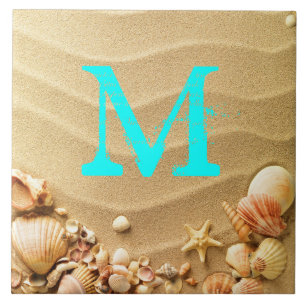 Beach Seashells Hawaii Sand Monograma Display Azul
