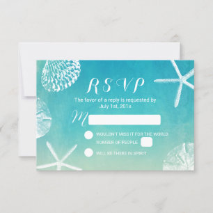 Beach Seashells Watercolor Turquoise Weding RSVP