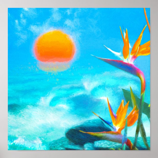BeACH SUNSET Birds of Paradise Poster (Frente)