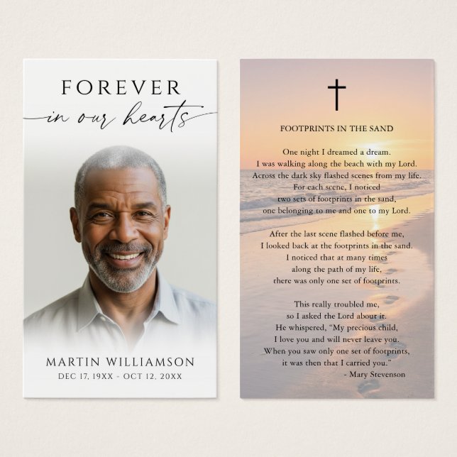 Beach Sunset Footprints Poem Sympathy Prayer Card (Frente & Verso)