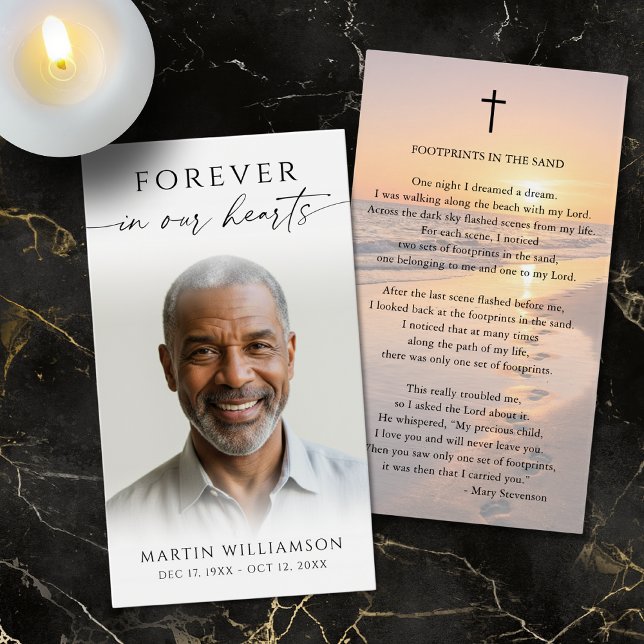 Beach Sunset Footprints Poem Sympathy Prayer Card (Criador carregado)