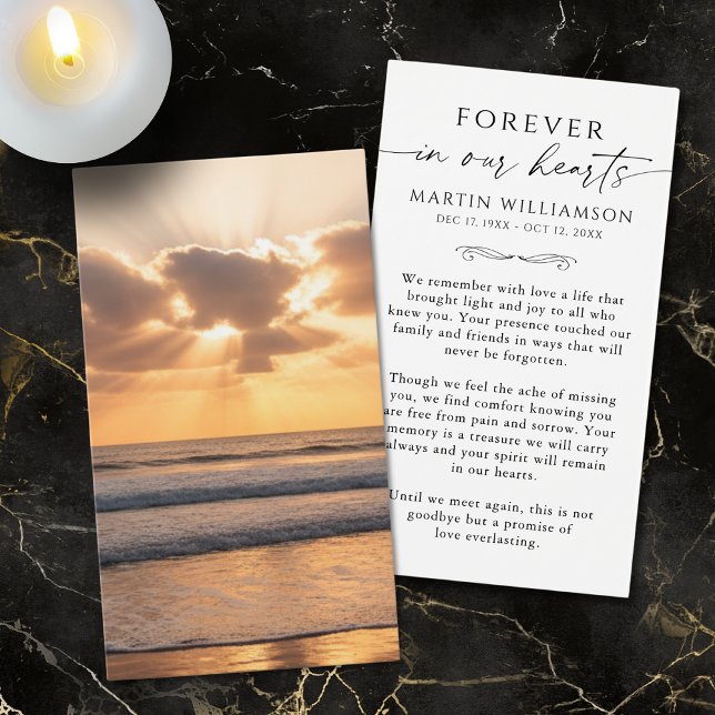 Beach Sunset Memorial Sympathy Funeral Prayer Card (Criador carregado)
