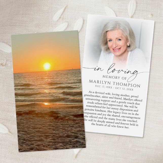 Beach Sunset Photo Funeral Sympathy Prayer Card (Criador carregado)