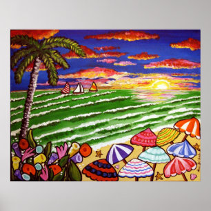 Beach Sunset Siesta Key Folk Art Poster