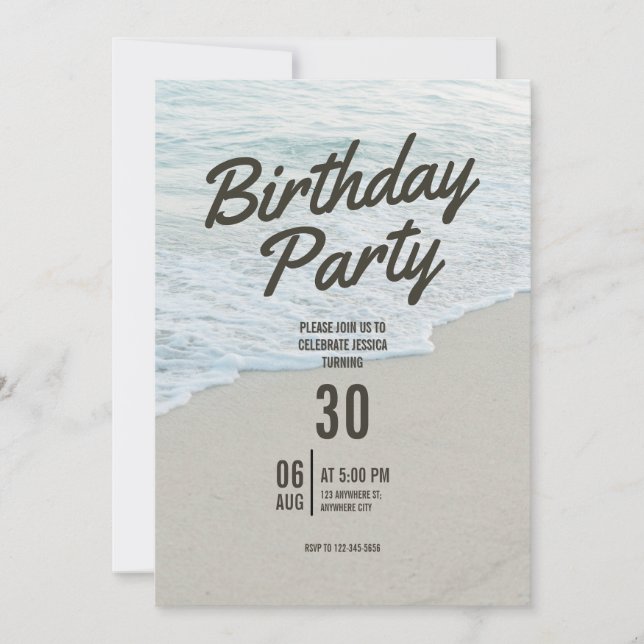 Beach Themed Birthday Party Invitation (Frente)