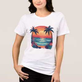 Beach Vibes T-Shirt - Summer Sunset, Ocean Waves