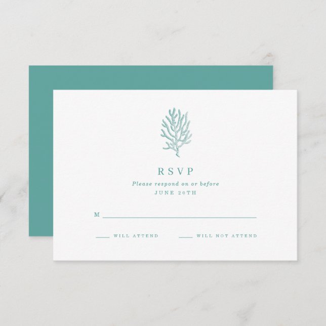 Beach Wedding Teal Coastal Coral RSVP (Frente/Verso)