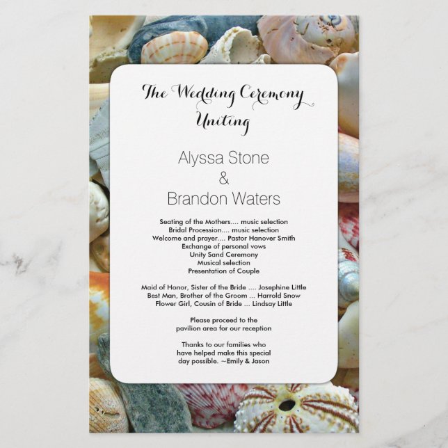 Beachcombers Seashell 5x8 Programa de Casamento Pe (Frente)