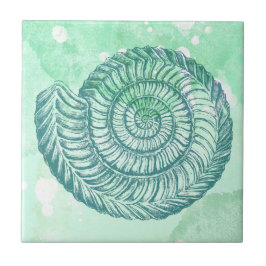 Beachy Spiral Seashell Blue Watercolor