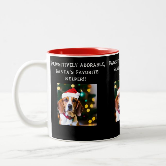 Beagle com chapéu de Santa na caneca de café (Esquerda)