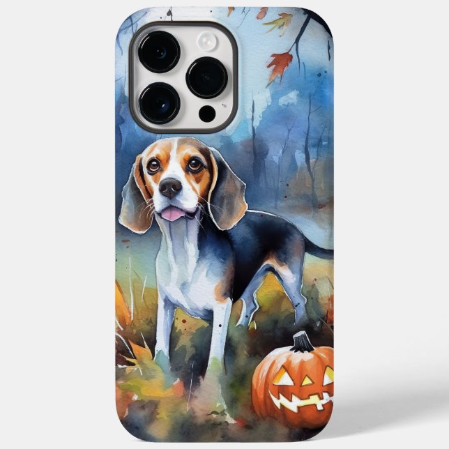 Beagle de Halloween com Abóboras Assustador (Verso)
