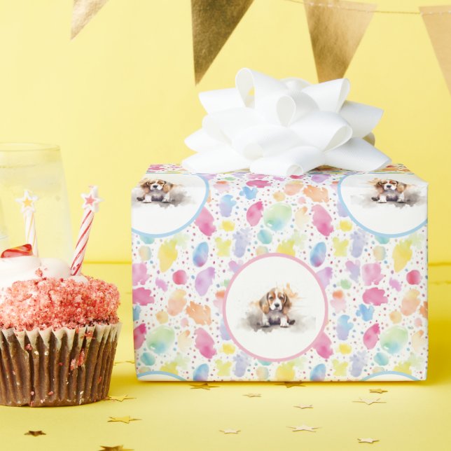 Beagle Watercolor Papel de embrulho de aniversário (Festa de aniversário)