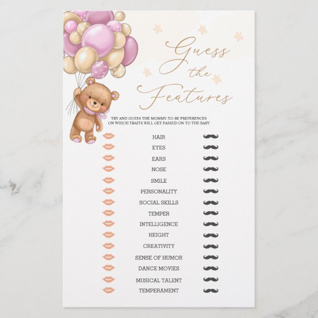 Bear Adivinha O Jogo Do Chá de fraldas Dos Recurso (Frente)