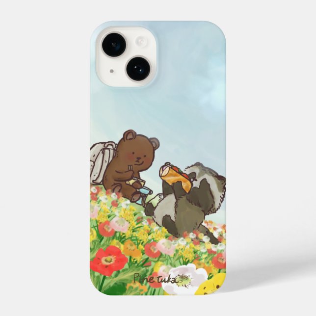 Bear and Raccoon Flower Picnic – iPhone Case (Verso)