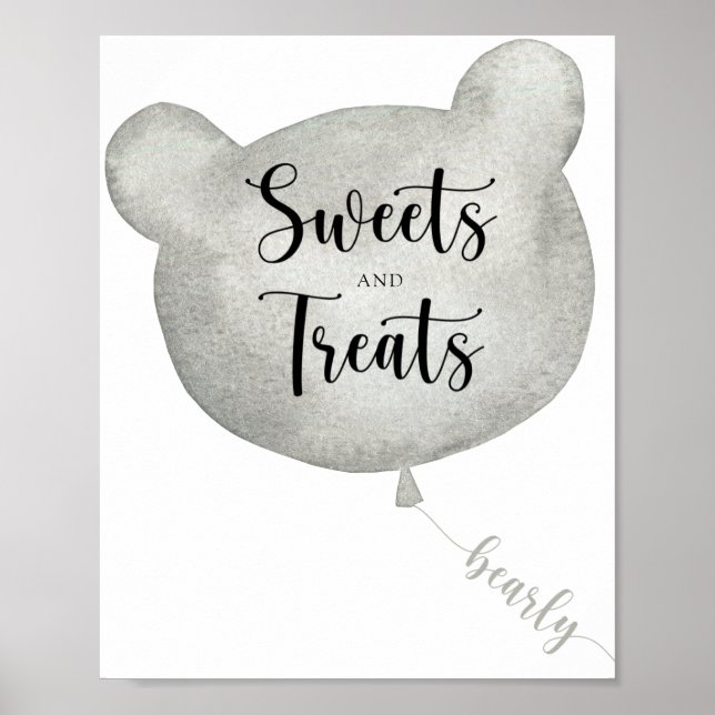 Bear Balloon sweets and treats baby shower poster (Frente)