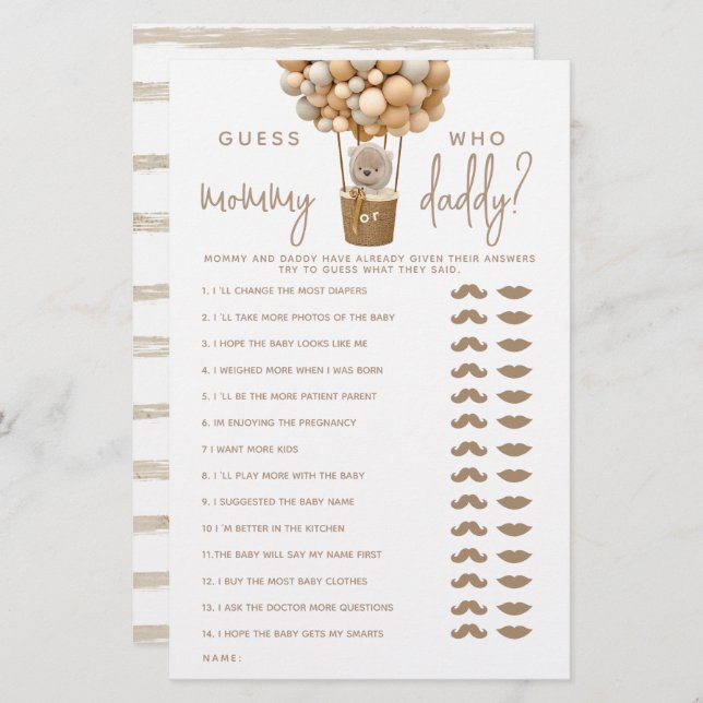 Bear Balões Modernos Jogo de Neutra Chá de Gênero (Frente/Verso)