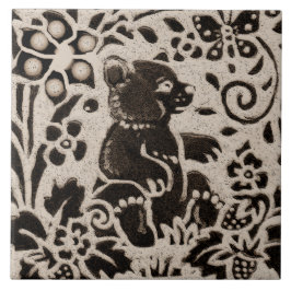 Bear Batik Stoneware Woodland Animal Tan Cinza