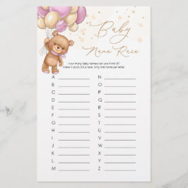 Bear Bear Balões Rosa Bebê Nome Race Jogo