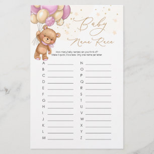 Bear Bear Balões Rosa Bebê Nome Race Jogo
