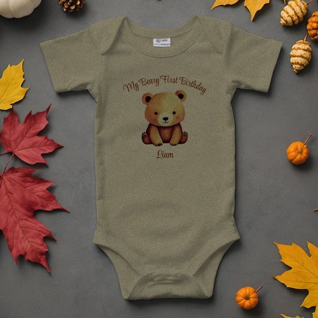 Bear Bear Bear primeiro aniversario Cinto (Adorable personalized baby bear bodysuit for that Beary First Birthday! Cute trendy Teddy watercolor)