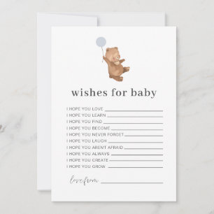 Bear Blue Balloon Deseja Cartão Bebê