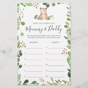 Bear Chá de fraldas Quantos Anos Tinham O Cartão D