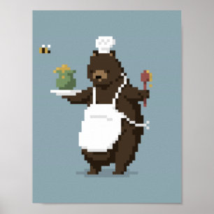 Bear Chef Pixel Art Poster
