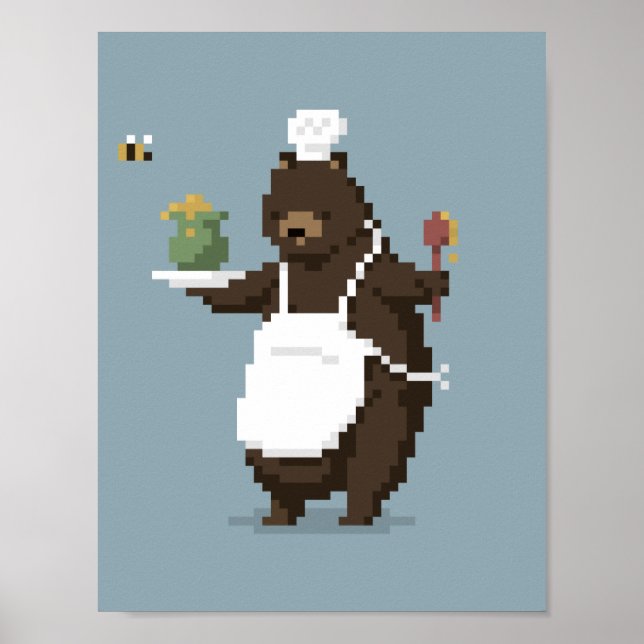 Bear Chef Pixel Art Poster (Frente)