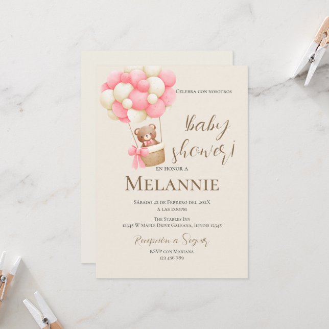 Bear Convite para Chá de fraldas espanhol (Frente/Verso In Situ)