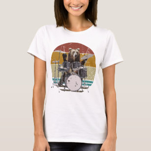 Bear Drummer Jogando Tambores Mulheres Camiseta
