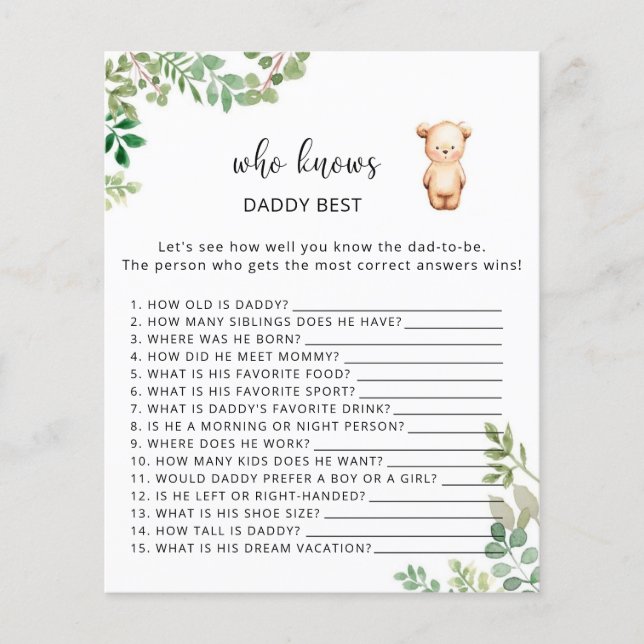 Bear floral Quem conhece melhor o PAI (Frente)