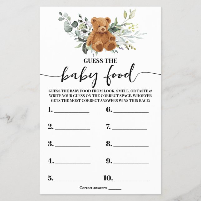 Bear Greenere adivinha o cartão do jogo do Chá da  (Frente)