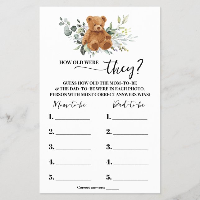 Bear Greenery Quantos anos eles tinham no cartão d (Frente)