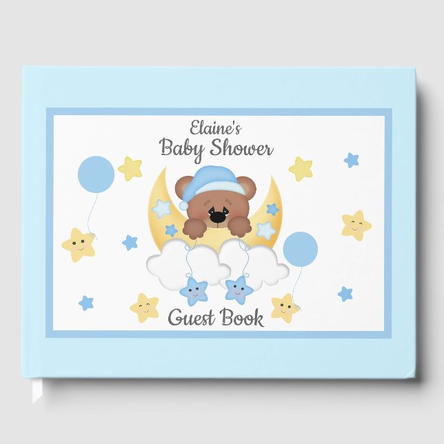 Bear Moon Stars Baby Boy Chá Livro de Convidados (Frente)