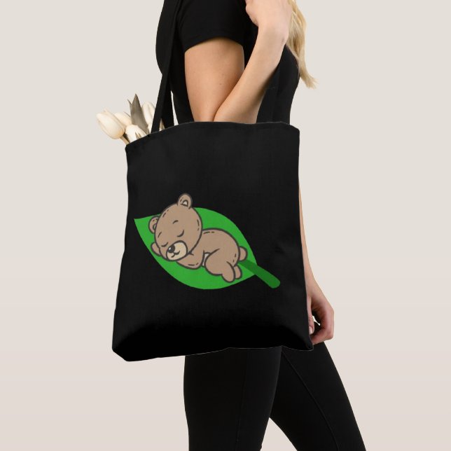 Bear on a Leaf Tote (Close Up)