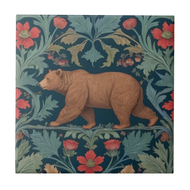 Bear William Morris estilo Floral Vermelho à Esque (Frente)