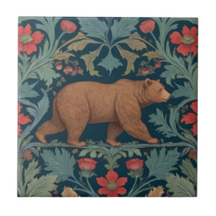 Bear William Morris estilo Right Facing Red Floral