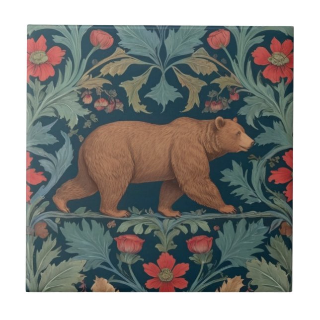 Bear William Morris estilo Right Facing Red Floral (Frente)