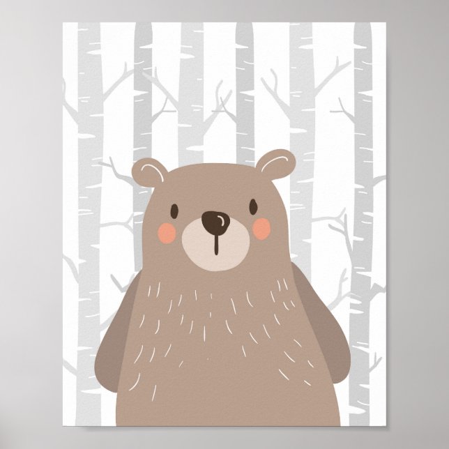 Bear Woodland Animal Nursery Wall Art Impressão (Frente)