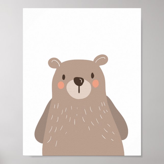 Bear Woodland Animal Nursery Wall Art Impressão (Frente)