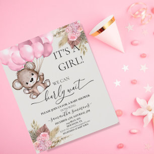 Bearly Wait Baby Shower Urso de Pelúcia Menina Boh