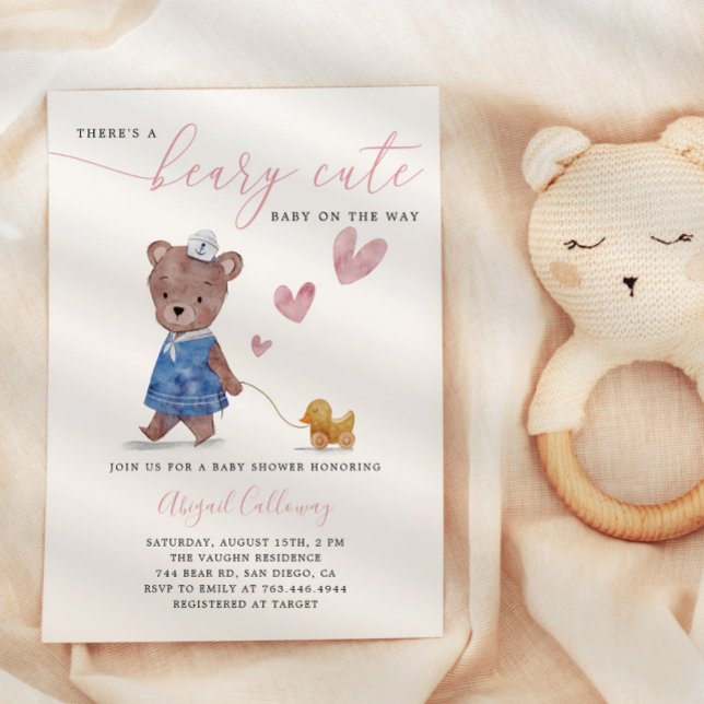 Beary Cute Teddy Bear Girl - Convite Para Chá de f (Criador carregado)