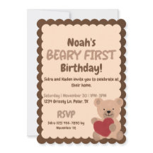 Beary First Birthday Convite